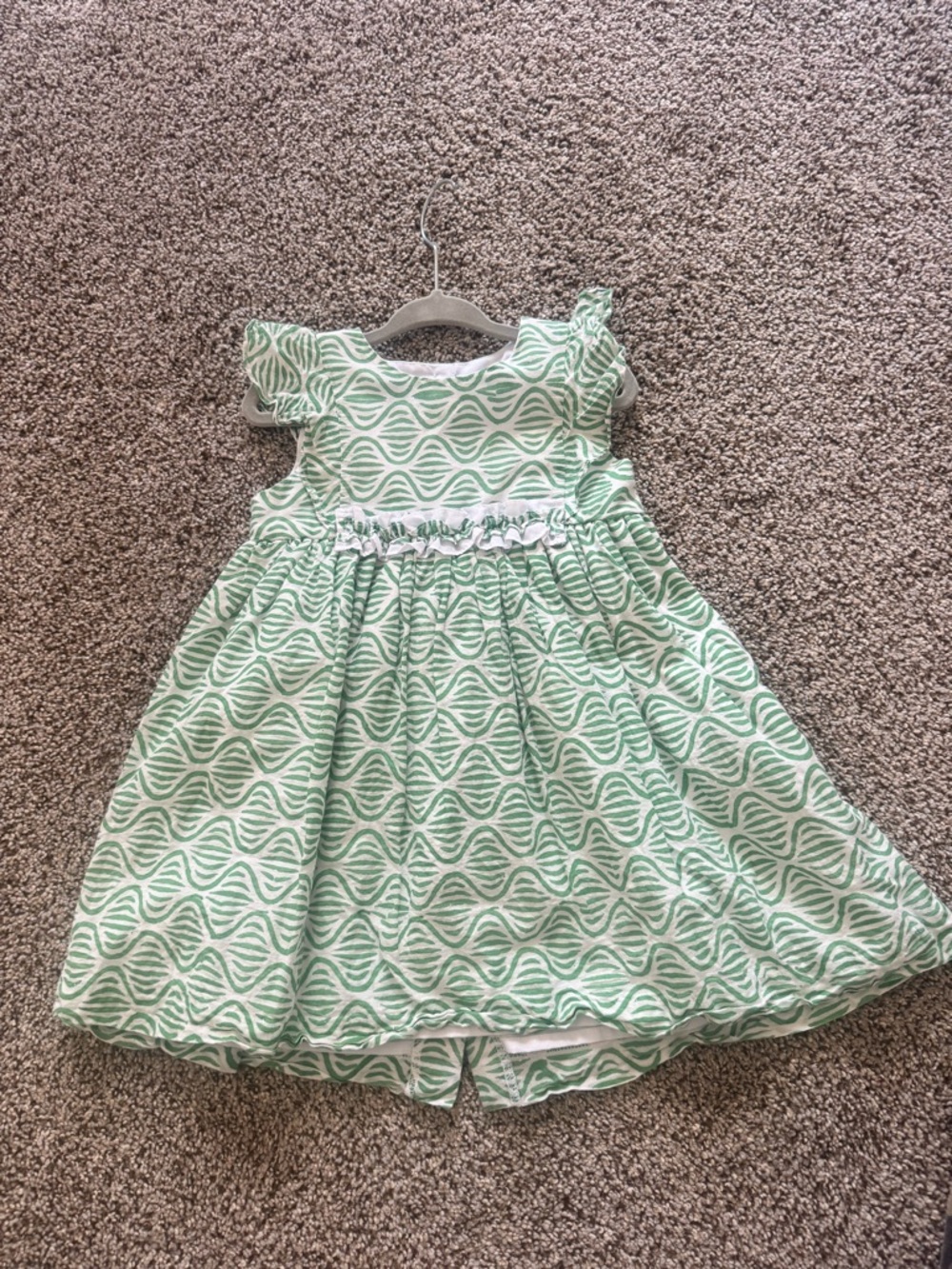 Bella Bliss Green Patterned Ruffle Sleeve Dress